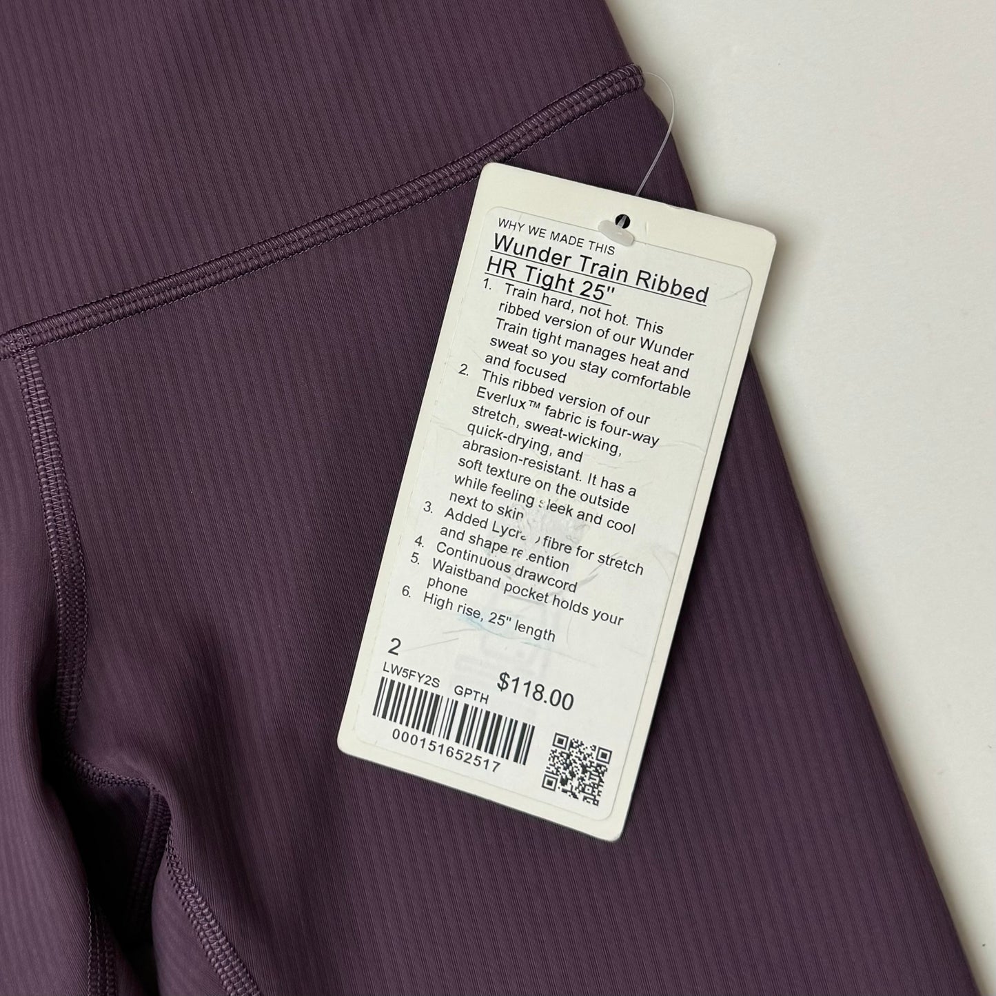 Wunder Train High-Rise Tight 25” Ribbed | Size 2