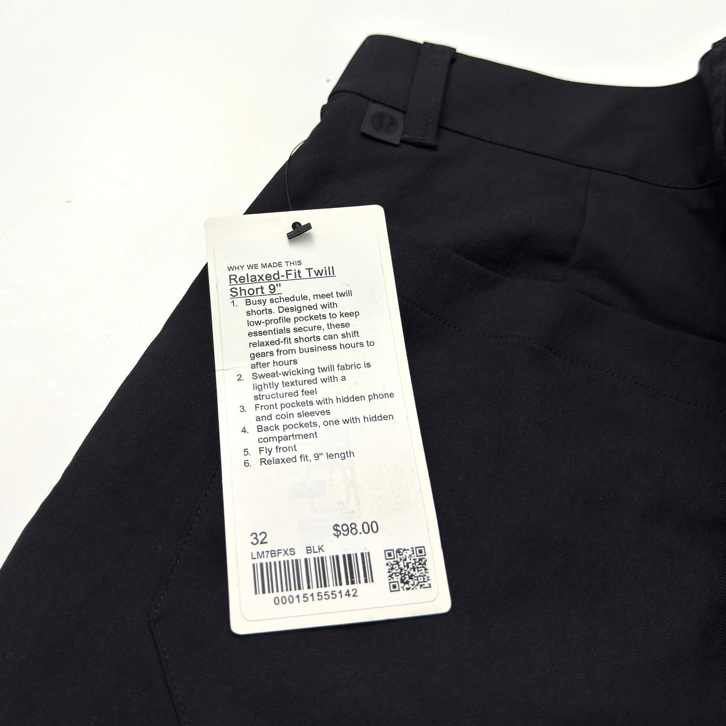 Men’s Relaxed-Fit Twill Short 9” - Black | Size 32